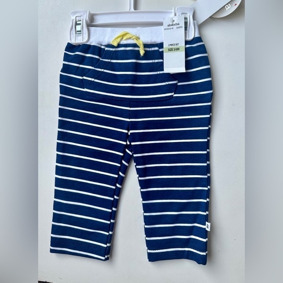 NWT Absorba Baby Boy Two Piece Yellow Blue Whale T-Shirt Striped Pant Set 3-6M - Picture 3 of 7